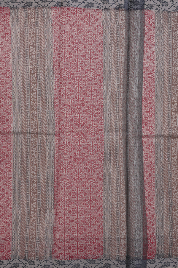 Kota Cotton Saree In Brown With Threadwork Buttis