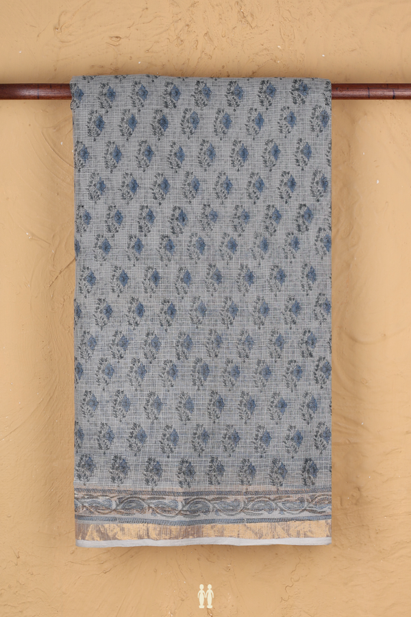 Kota Cotton Saree In Grey With Floral Design