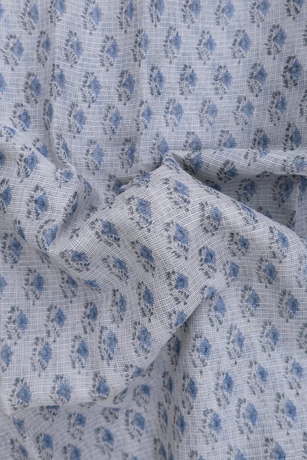Kota Cotton Saree In Grey With Floral Design
