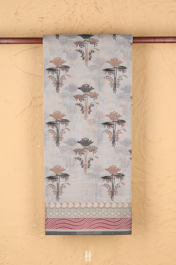 Kota Cotton Saree In Pale Brown With Floral Design