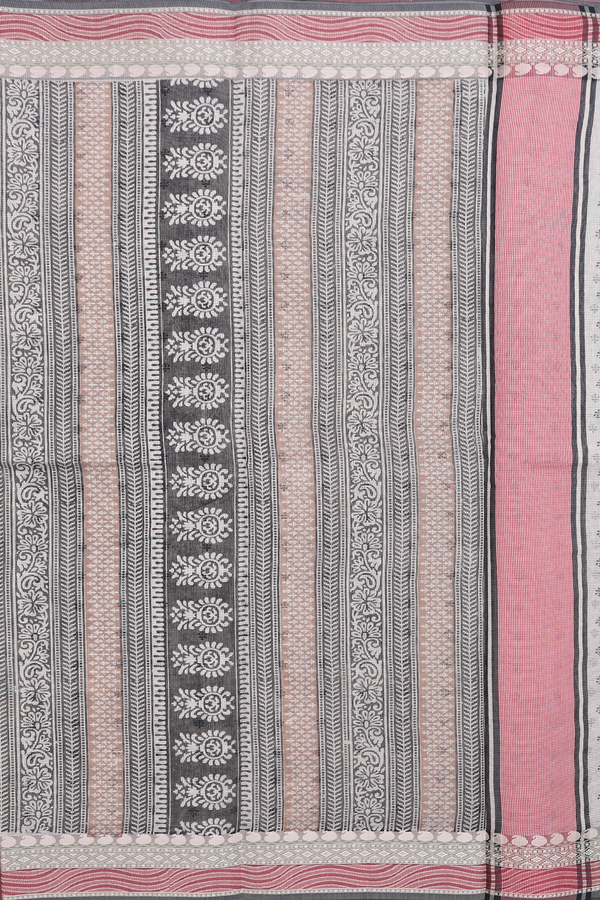 Kota Cotton Saree In Pale Brown With Floral Design
