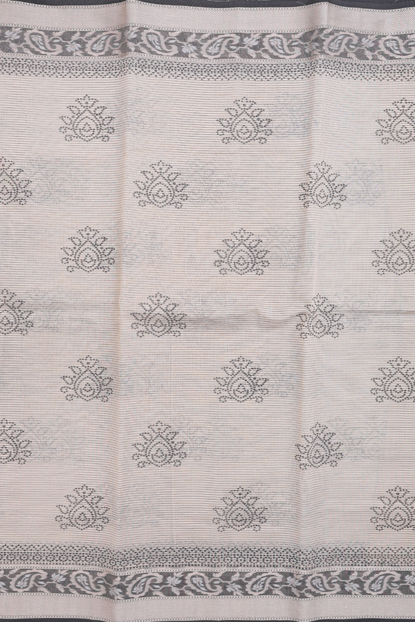 Kota Cotton Saree In Pale Brown With Printed Design