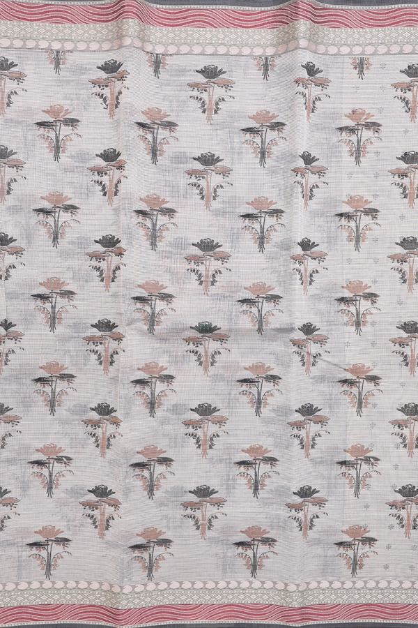 Kota Cotton Saree In Pale Brown With Floral Design