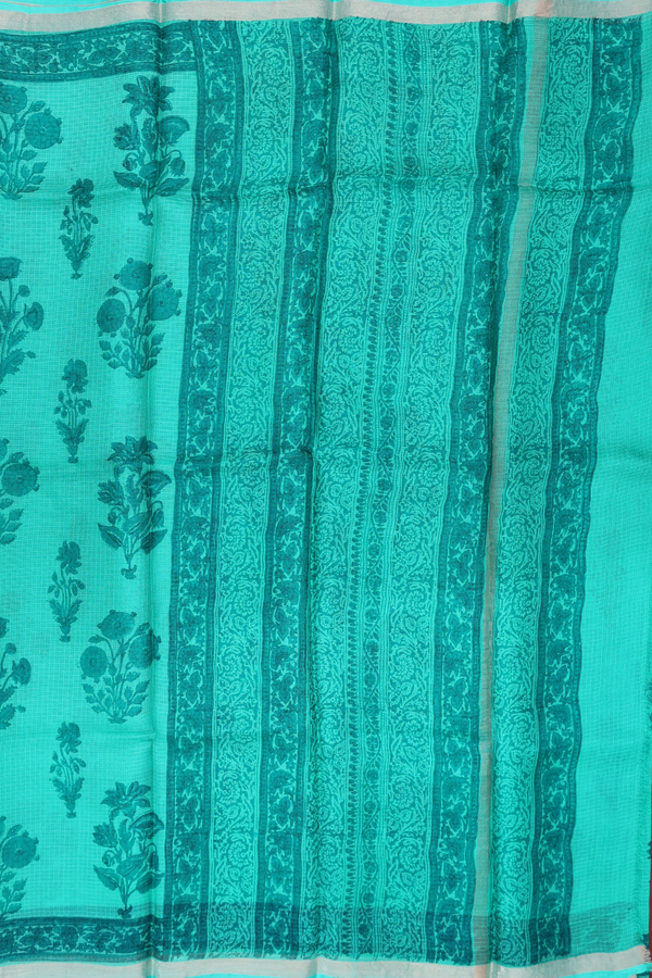 Kota Silk Saree In Aqua Green With Floral Design