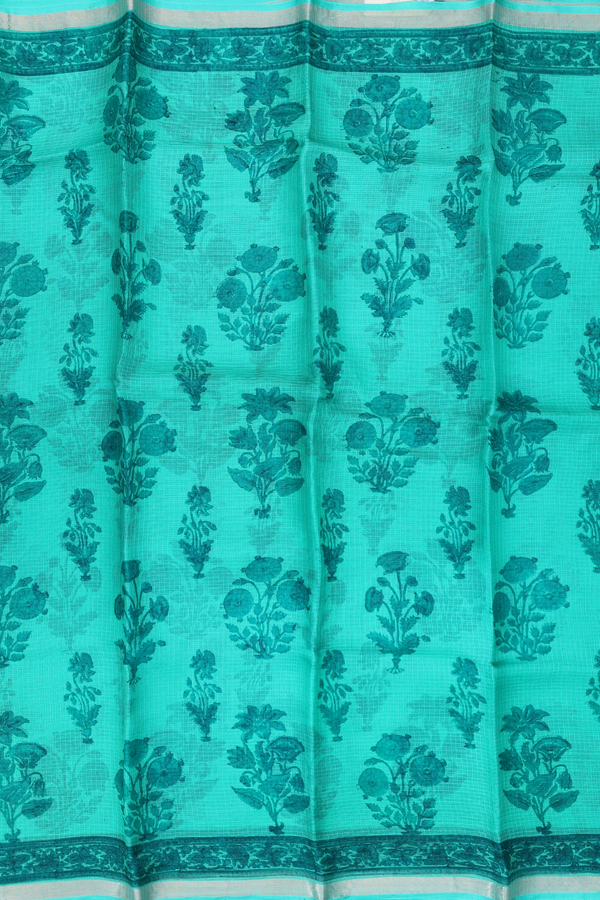 Kota Silk Saree In Aqua Green With Floral Design
