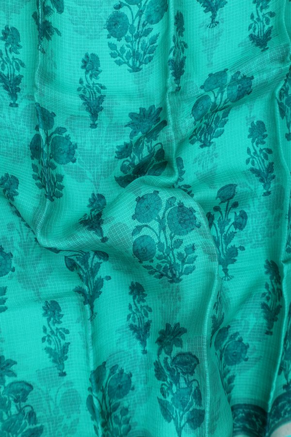 Kota Silk Saree In Aqua Green With Floral Design