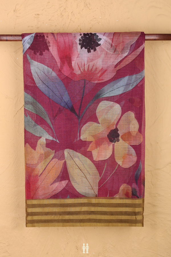 Kota Silk Saree In Berry Purple With Floral Design