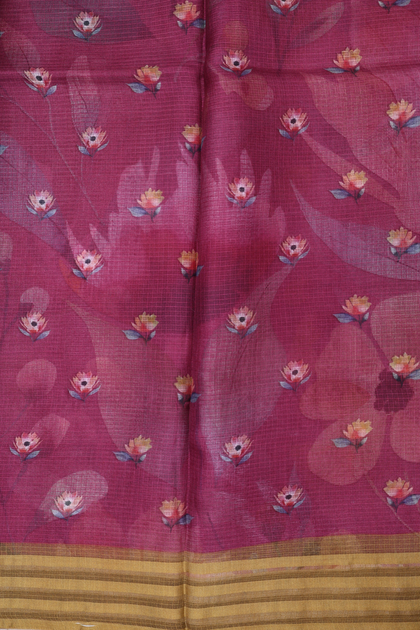 Kota Silk Saree In Berry Purple With Floral Design