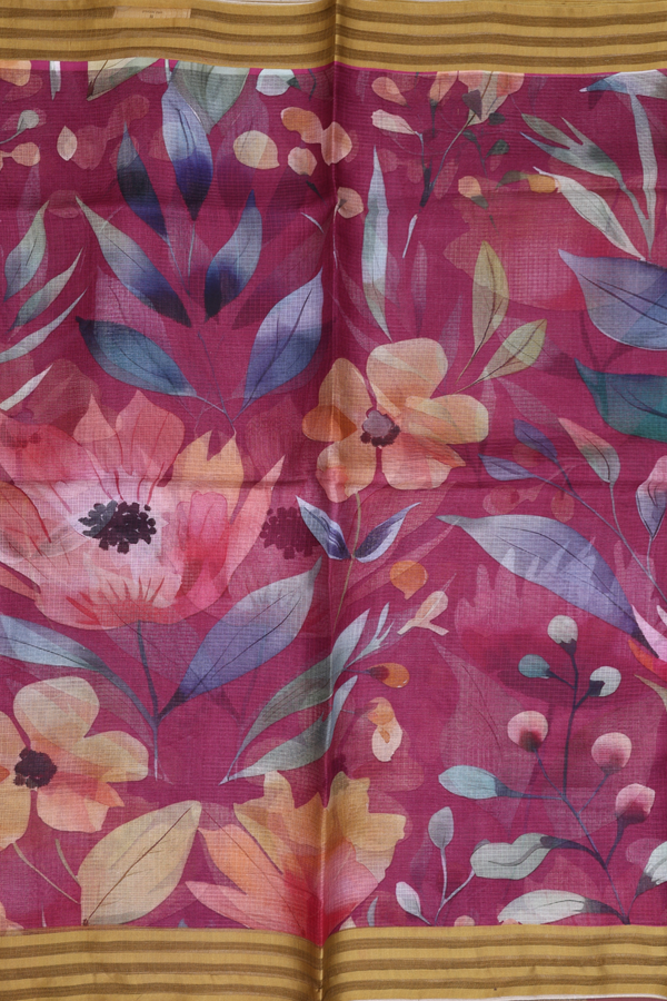Kota Silk Saree In Berry Purple With Floral Design