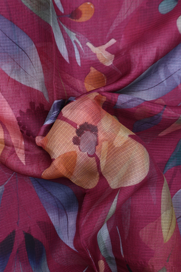 Kota Silk Saree In Berry Purple With Floral Design