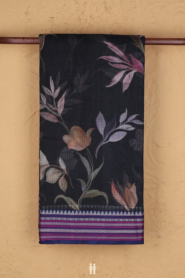 Kota Silk Saree In Black With Floral Design