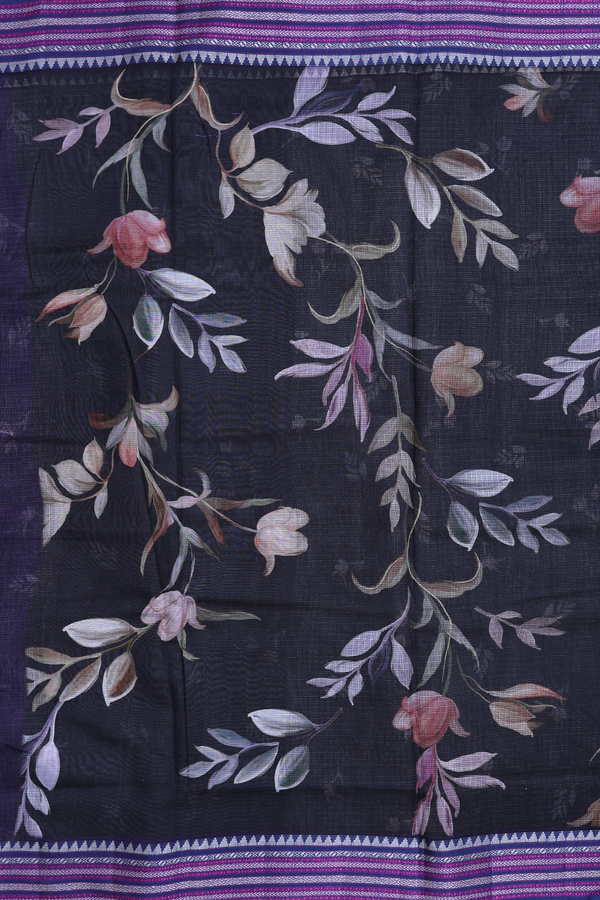 Kota Silk Saree In Black With Floral Design