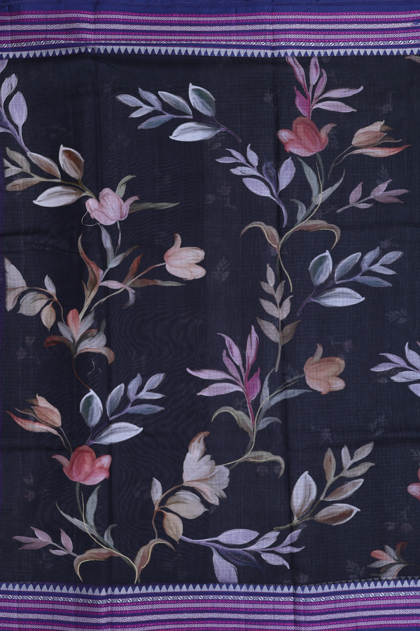 Kota Silk Saree In Black With Floral Design
