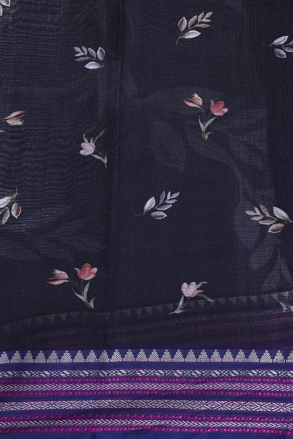 Kota Silk Saree In Black With Floral Design