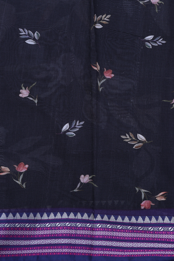 Kota Silk Saree In Black With Floral Design
