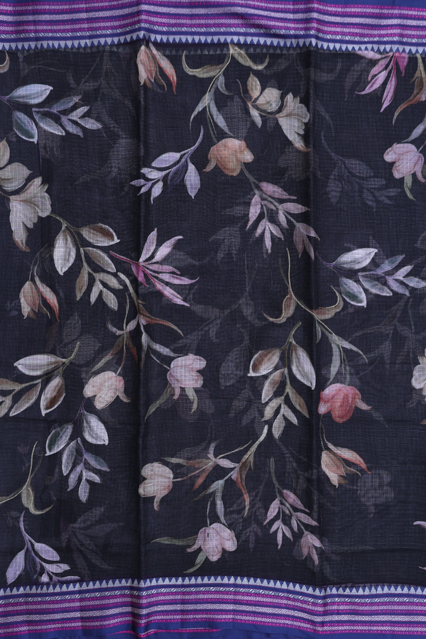 Kota Silk Saree In Black With Floral Design