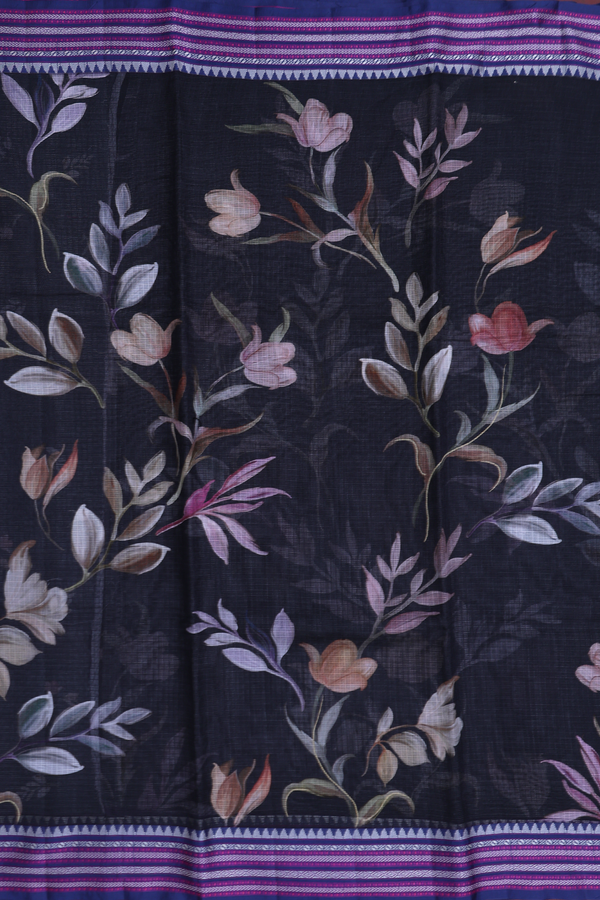 Kota Silk Saree In Black With Floral Design