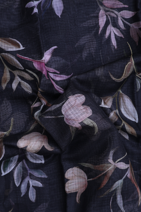 Kota Silk Saree In Black With Floral Design