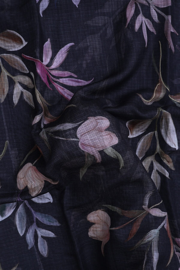 Kota Silk Saree In Black With Floral Design