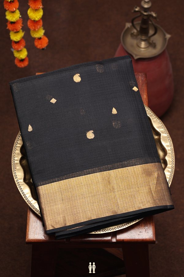 Kota Silk Saree In Black With Paisley Buttas