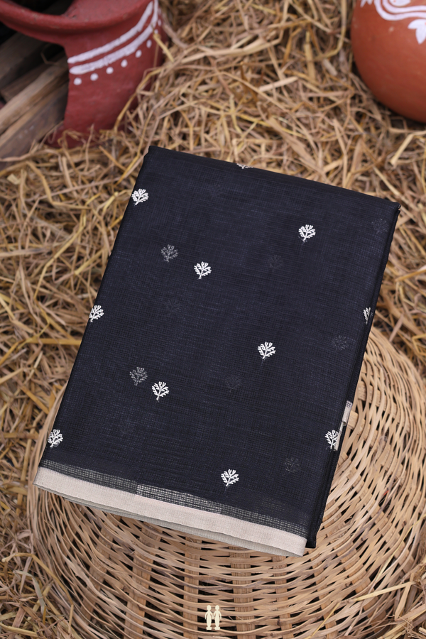Kota Silk Saree In Black Zari Buttas