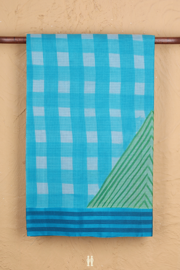 Kota Silk Saree In Blue And White With Checks Design