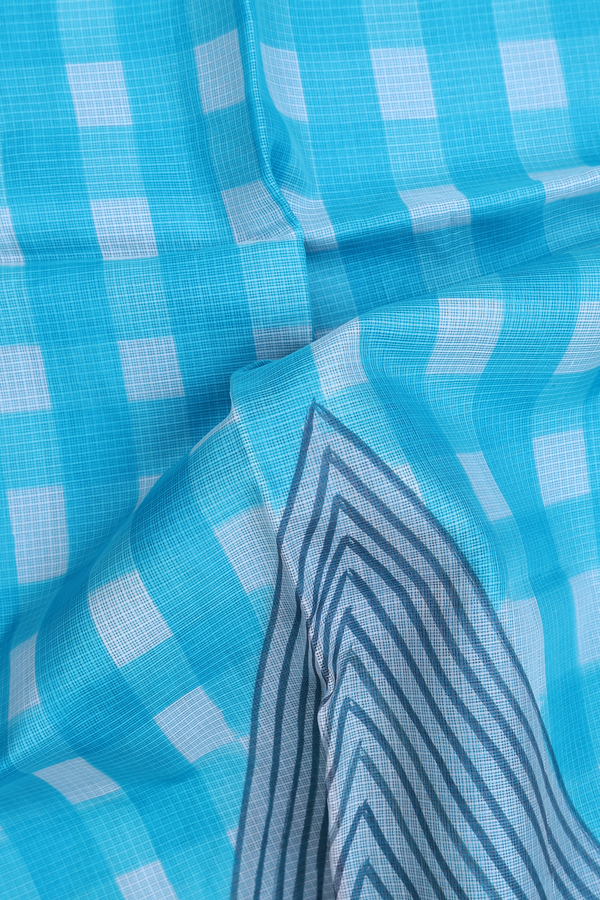 Kota Silk Saree In Blue And White With Checks Design