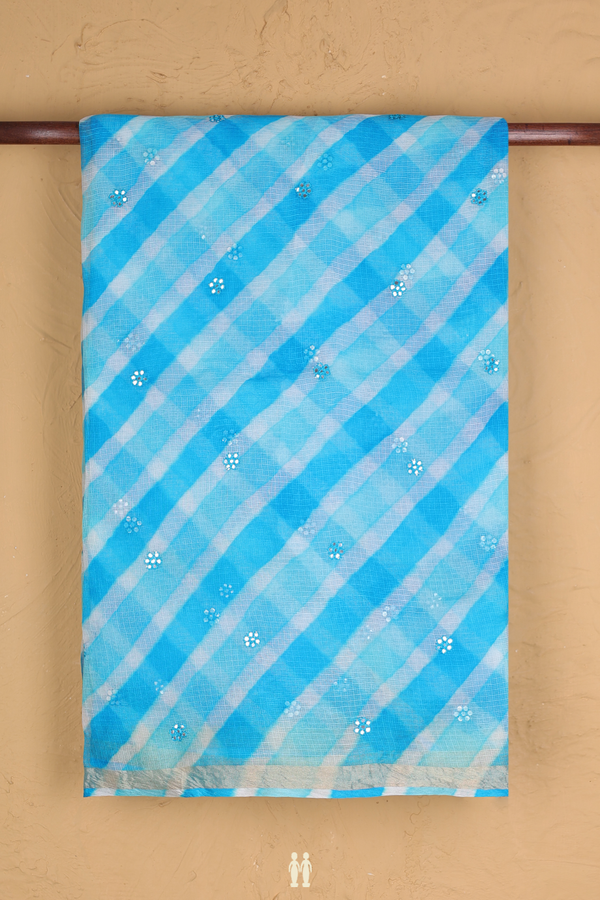 Kota Silk Saree In Blue And White With Floral Buttas