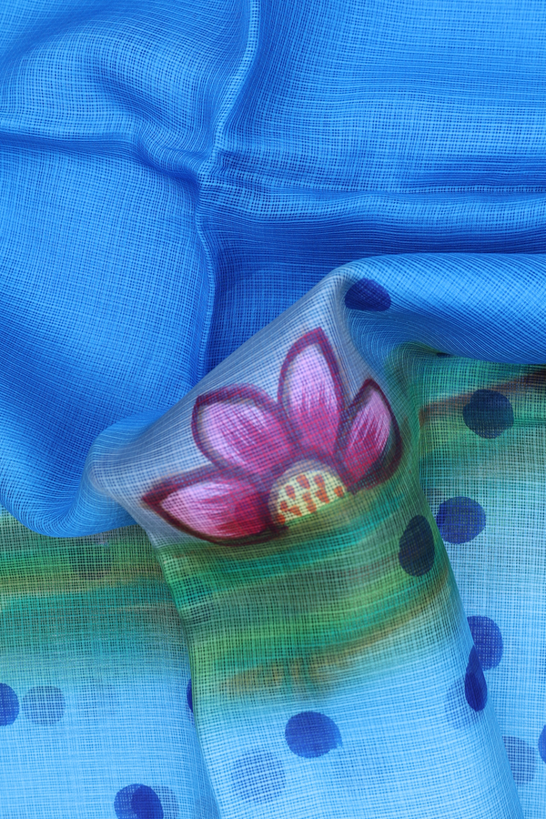 Kota Silk Saree In Blue With Floral Design
