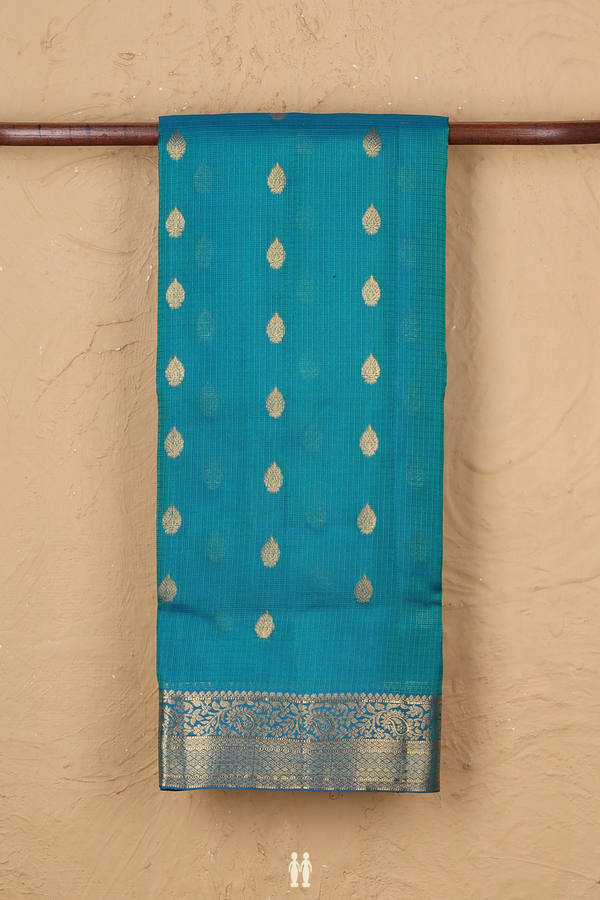 Kota Silk Saree In Teal Blue With Zari Buttas