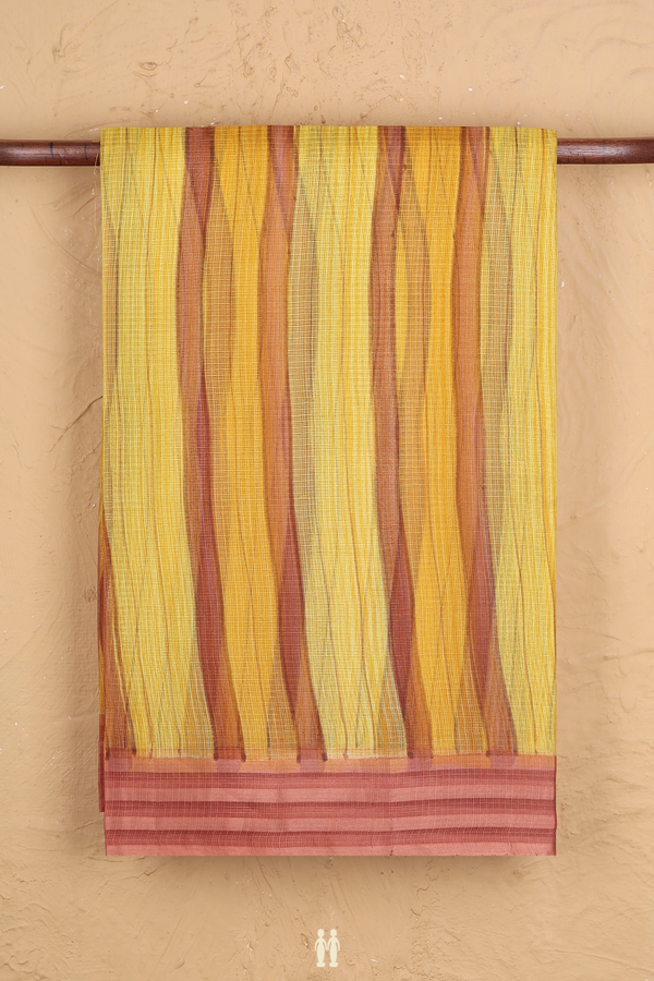 Kota Silk Saree In Yellow And Brown With Stripes Design