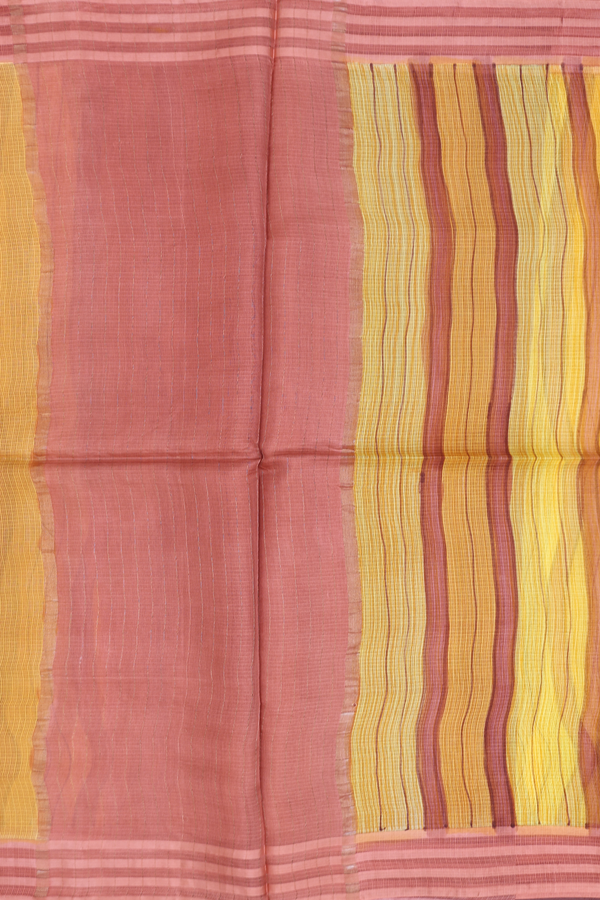 Kota Silk Saree In Yellow And Brown With Stripes Design