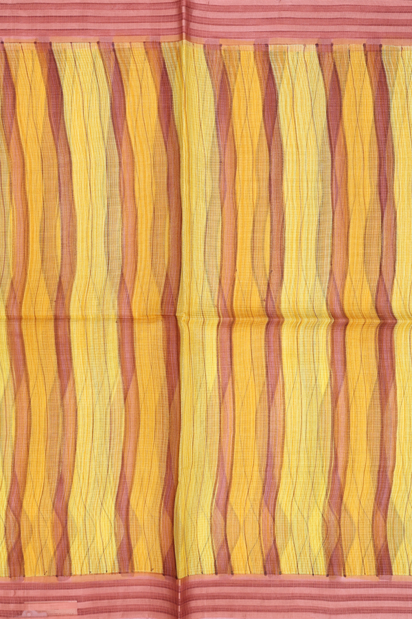 Kota Silk Saree In Yellow And Brown With Stripes Design