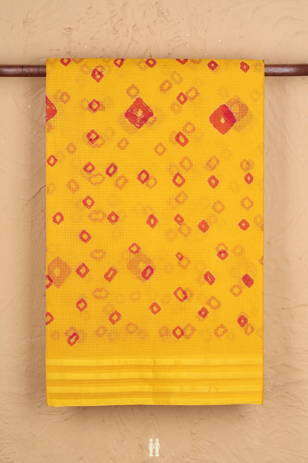 Kota Silk Saree In Bright Yellow With Diamond Design
