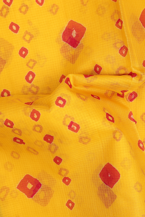 Kota Silk Saree In Bright Yellow With Diamond Design