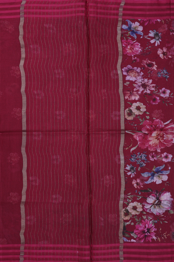 Kota Silk Saree In Burgundy Red With Floral Printed Design