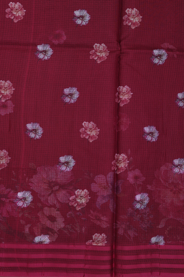 Kota Silk Saree In Burgundy Red With Floral Printed Design
