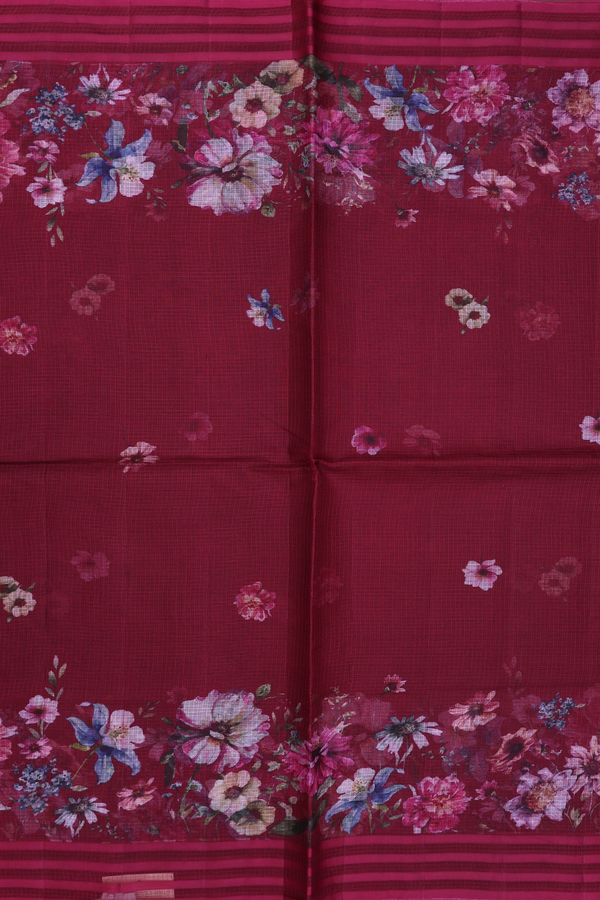 Kota Silk Saree In Burgundy Red With Floral Printed Design