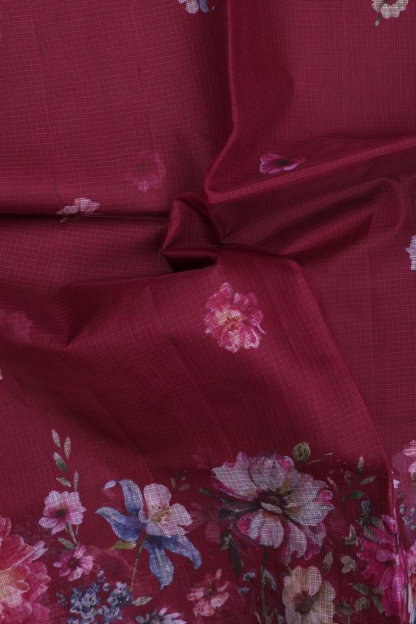 Kota Silk Saree In Burgundy Red With Floral Printed Design