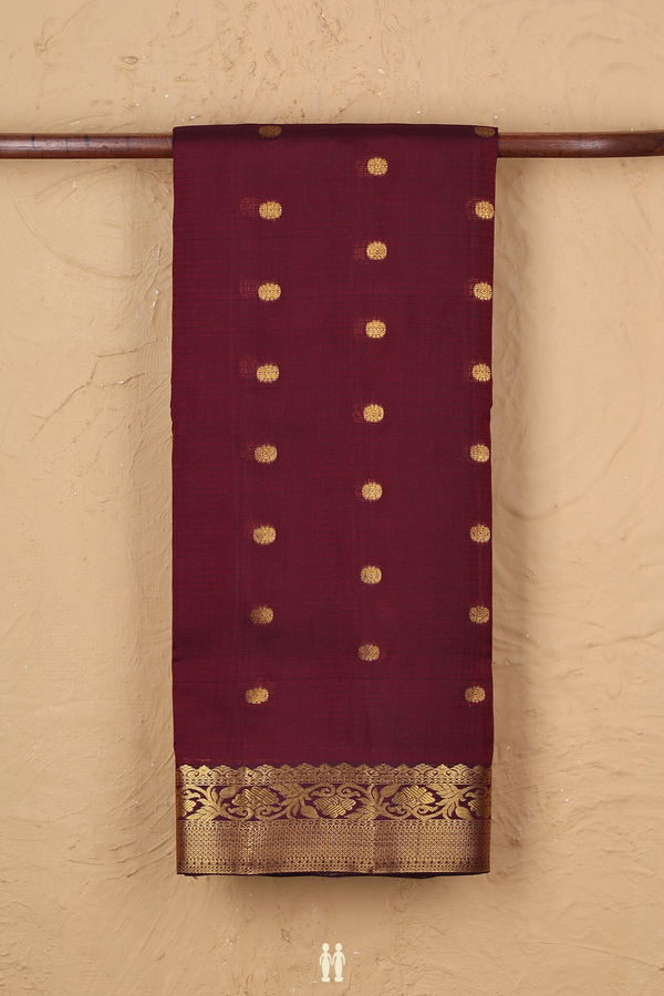 Kota Silk Saree In Burgundy Red With Zari Buttas