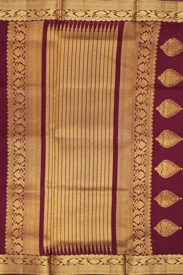 Kota Silk Saree In Burgundy Red With Zari Buttas