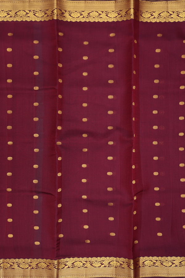 Kota Silk Saree In Burgundy Red With Zari Buttas