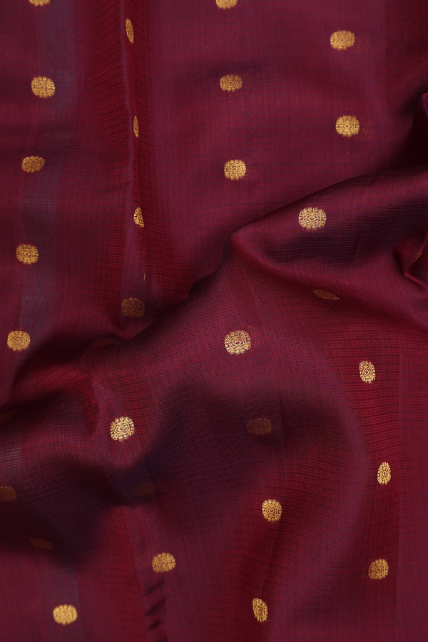 Kota Silk Saree In Burgundy Red With Zari Buttas