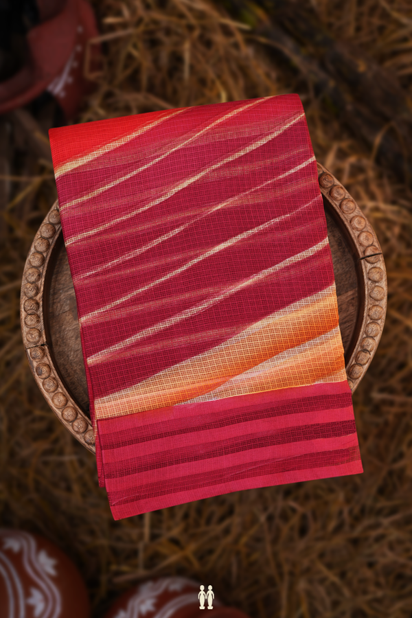 Kota Silk Saree In Chilli Red With Diagonal Border
