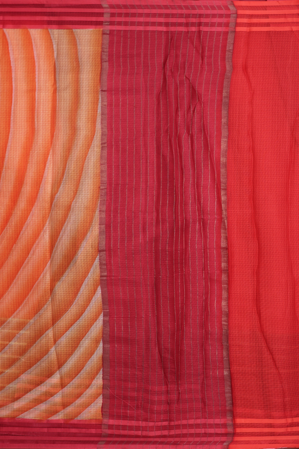 Kota Silk Saree In Chilli Red With Diagonal Border