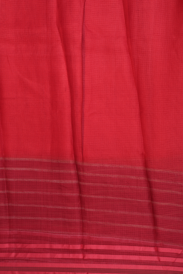 Kota Silk Saree In Chilli Red With Diagonal Border