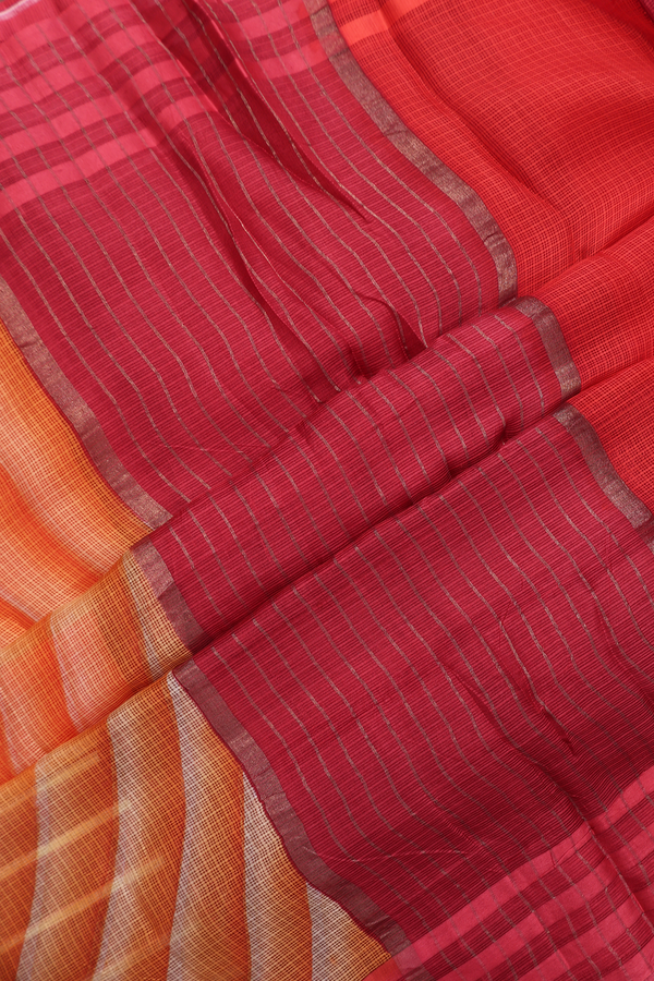 Kota Silk Saree In Chilli Red With Diagonal Border