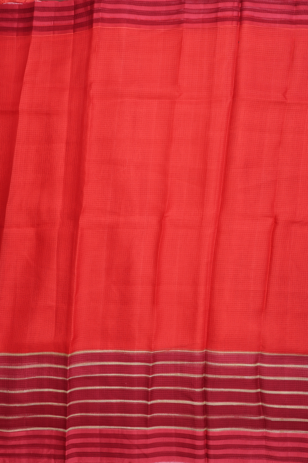 Kota Silk Saree In Chilli Red With Diagonal Border