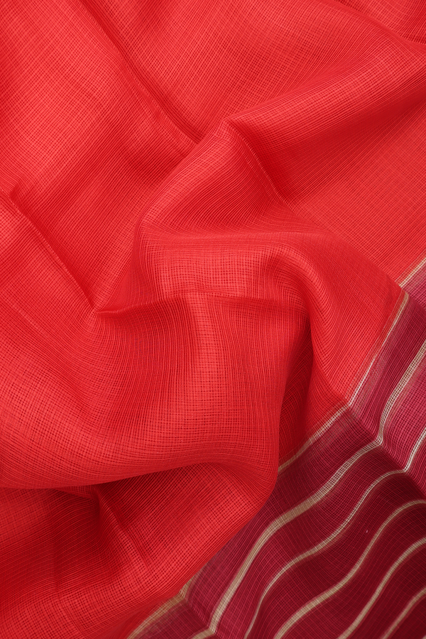 Kota Silk Saree In Chilli Red With Diagonal Border