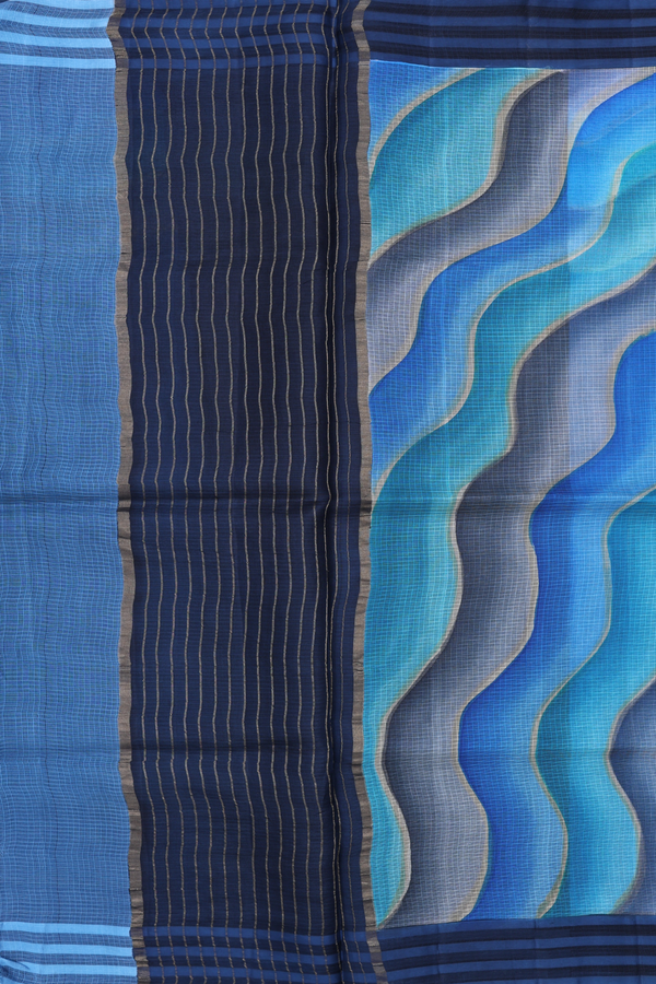 Kota Silk Saree In Cobalt Blue With Printed Border